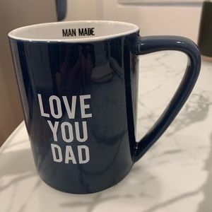 “Man Made” “Love You Dad”.  Large Coffee Mug. Navy Blue w White Interior. 18 oz